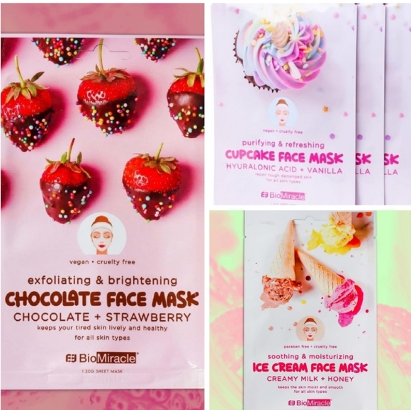 NWT! Biomiracle Sweet Dessert Scent Sheet Face Mask 3PCS - Picture 1 of 9